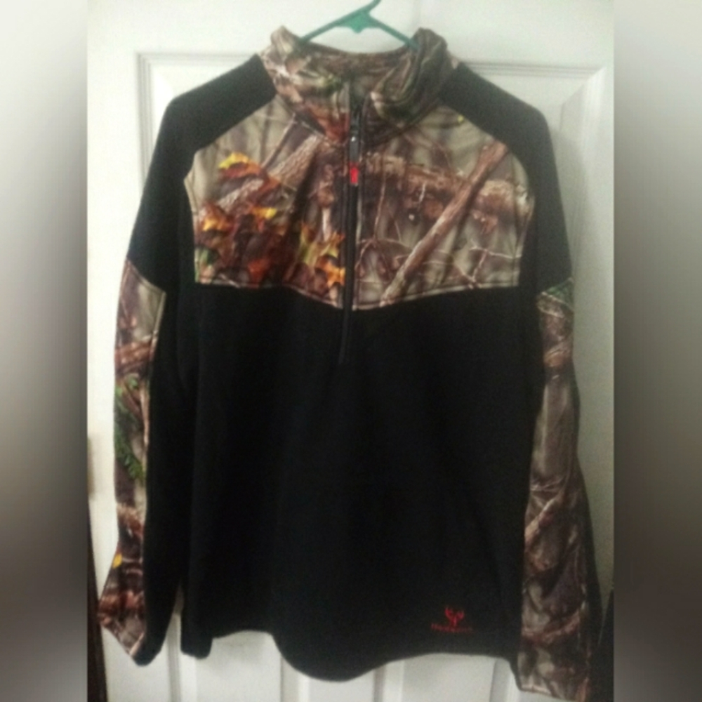 Huntworth Black/Camo 1/4 Zip Fleece Pullover Gorpcore/Hunting Mens Large